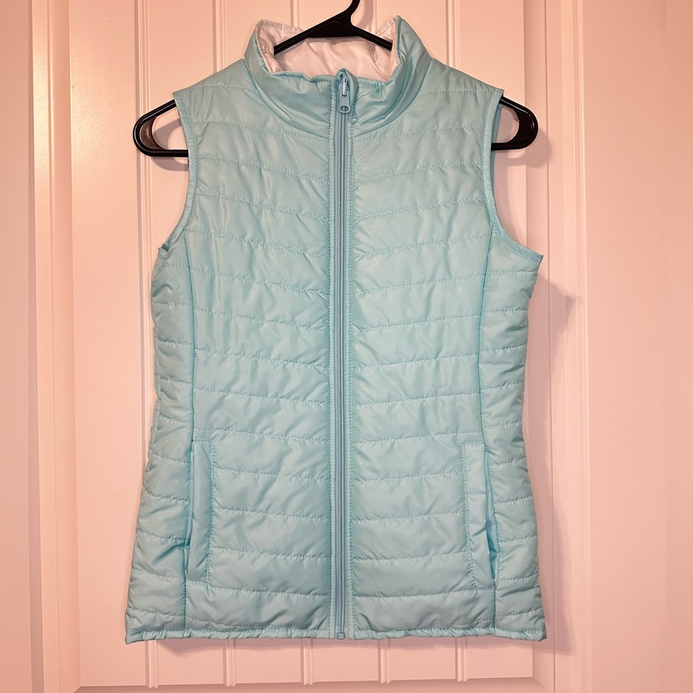 Layer 8 Aqua & White Reversible Puffer Vest Girl’s Size Large